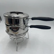 Chefmate Stainless Steel Cheese Chocolate Fondue Set Double Boiler NOS