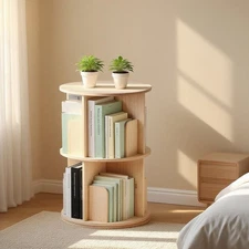 2 Tier Rotating Bookshelf 360 Display Spinning Corner Bookshelf Space-Saving