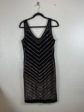 Carmen Marc Valvo Black Sheath Dress Rose Gold Copper Studded Chevron Size Large