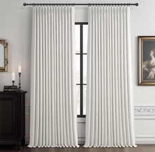 100 Blackout Linen 96 Inch Curtains 2 Panel Set for Bedroom, Modern Pinch Pl...