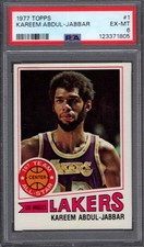 1977 Topps #1 KAREEM ABDUL JABBAR PSA 6 EX/MT RARE GRAY BACK Los Angeles LAKERS