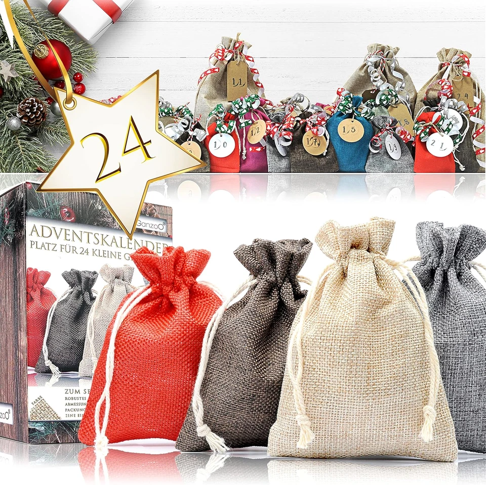 Jutesäckchen/Jute-beutel/Jute-Sack 24er Set für Adventskalender mit Geschenk-Ver - Bild 4 von 4