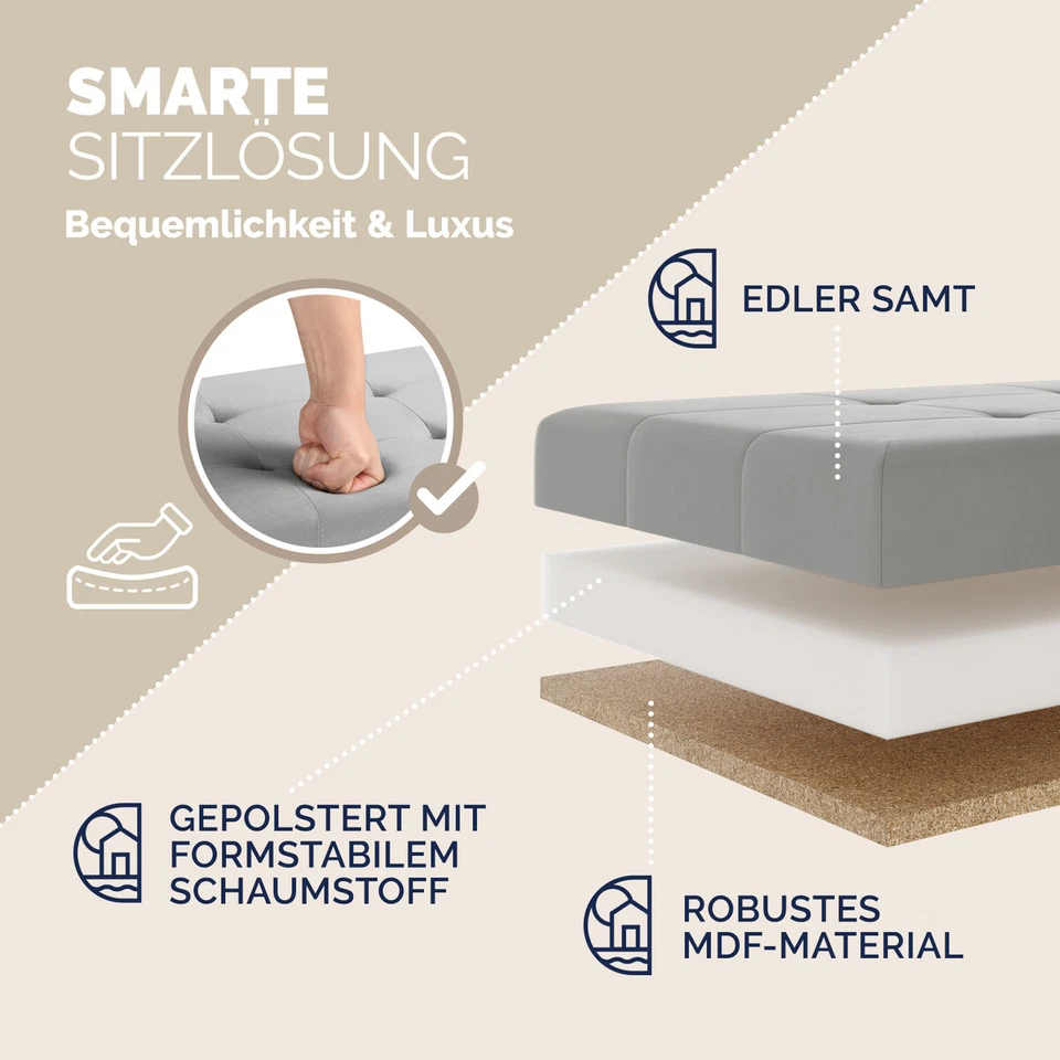 CASARIA® Sitzbank mit Stauraum Sitztruhe Sitzhocker Samt Faltbar 76x38cm Truhe - Bild 4 von 4