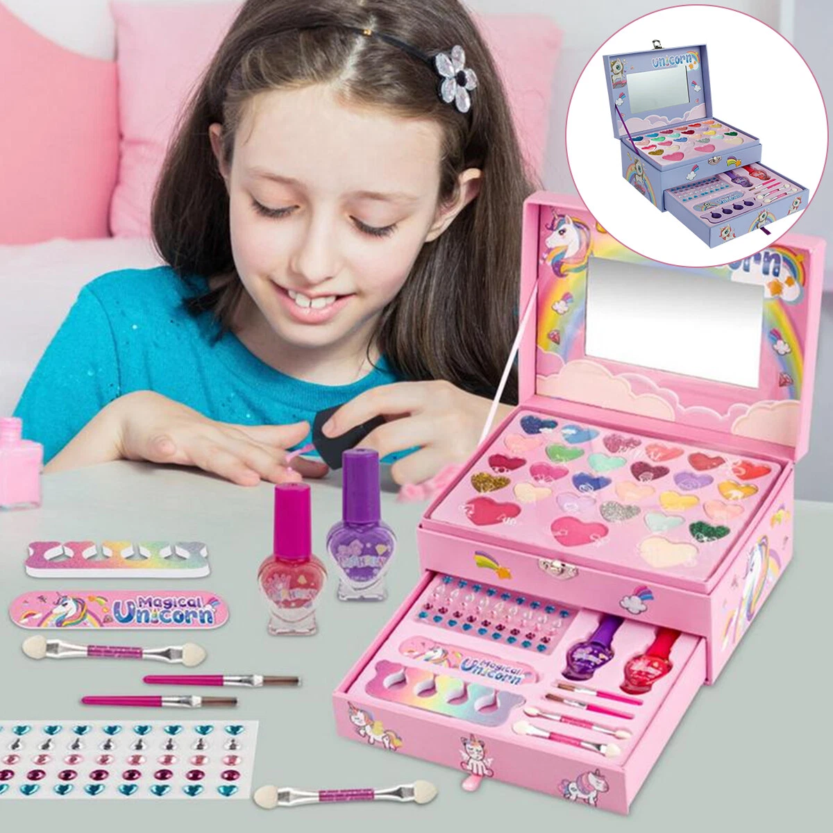 Kids Makeup Kit for Girls 29 Pcs, Washable Real Makeup Kit with Cosmetic  Bag, Safe & Non-Toxic Little Girls Play Makeup Set for 5+ Years Old Little