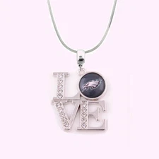 "NFL Philadelphia Eagles 925 Sterling Silver Team Love Necklace W/Rhinestones