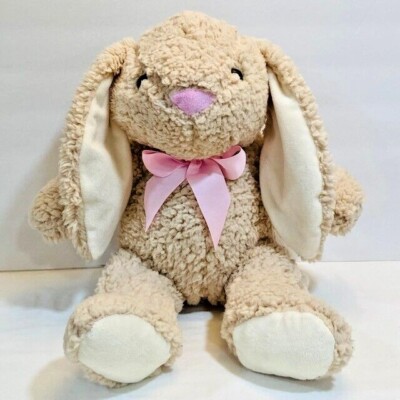  KellyToy Bunny Rabbit Beige Plush Stuffed Animal Toy with Pink Bow & Pink Nose