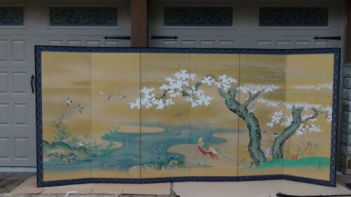 18c. JAPANESE TANSEN(TSURUZAWA MORIYUKI ) 6 PANEL PAINTING FLOOR SCREEN #2 - Picture 1 of 12