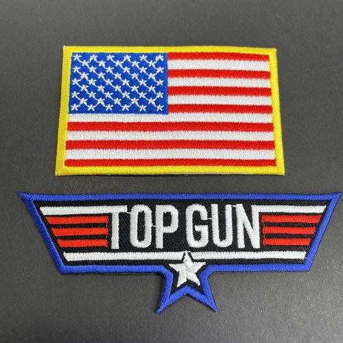 Vintage Top Gun American US USA Flag Sew On Bomber Jacket Sleeve Patches