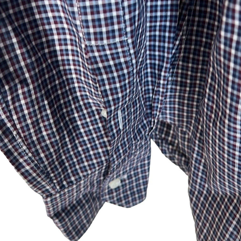 Barneys New York 100% Algodón Grande Clásico Azul Blanco Cuadros Cuadros Abotonable Foto 3 de 4
