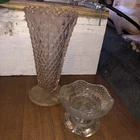 Vintage Indiana Glass Pink Blush Vase - 9 7/8" & Candleholder Dish