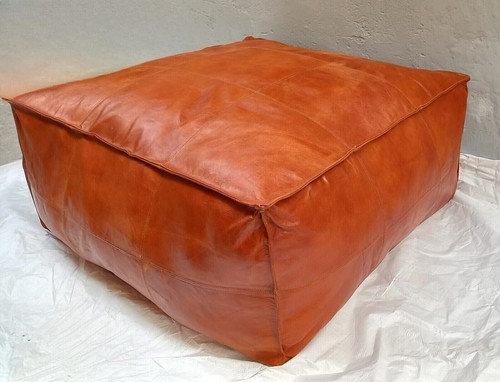 New Top Quality Moroccan Footstool Leather Pouf Boho Brown Genuine Pouffe - Picture 8 of 9