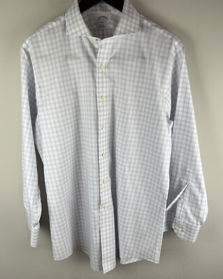 Brooks Brothers Shirt Mens 16 2/3 Blue Plaid Regent Fit Long Sleeve Non Iron