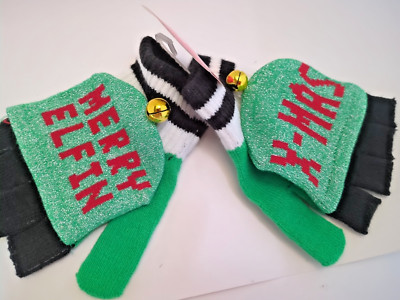 Pop Top Glove Open Finger Gloves X-Mas, Merry Elfin Green Combo