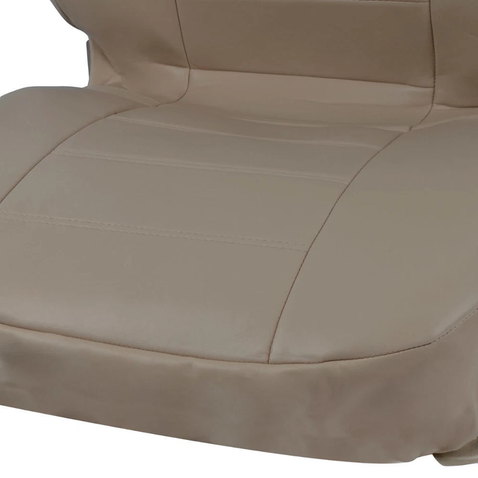 Juego completo de fundas de asiento de coche de cuero sintético beige sensación de cuero genuino delanteras traseras Foto 3 de 4