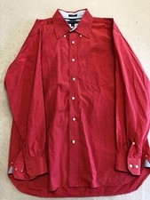 Tommy Hilfiger Button Down Shirt Men's Large 80's 2 Ply Red Plaid Pocket Logo