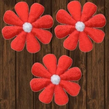 Mini Red Daisy Embroidered Patch — 3-Pack — Iron On