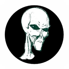 ALIEN HEAD pinback button badge space invasion sci-fi abduction Roswell