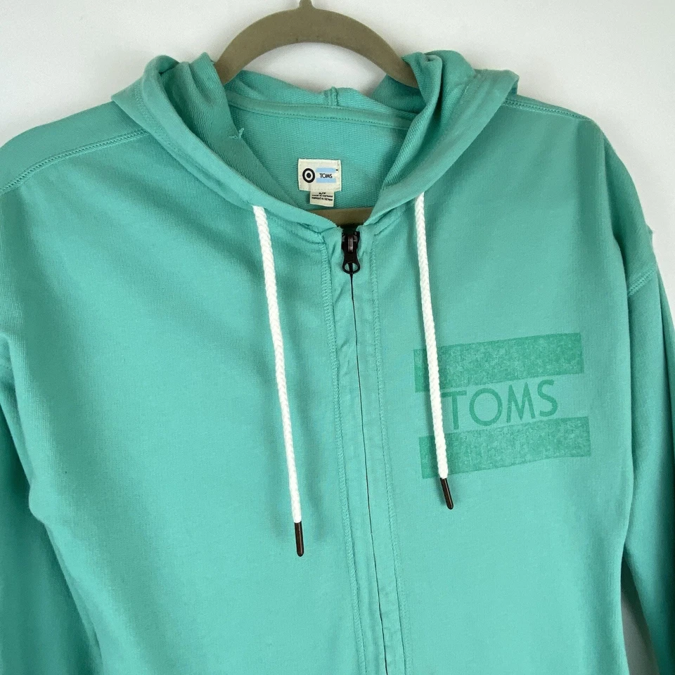Chaqueta con capucha y cremallera completa pequeña Toms para mujer agujeros para el pulgar bolsillos verde espuma de mar Foto 3 de 4