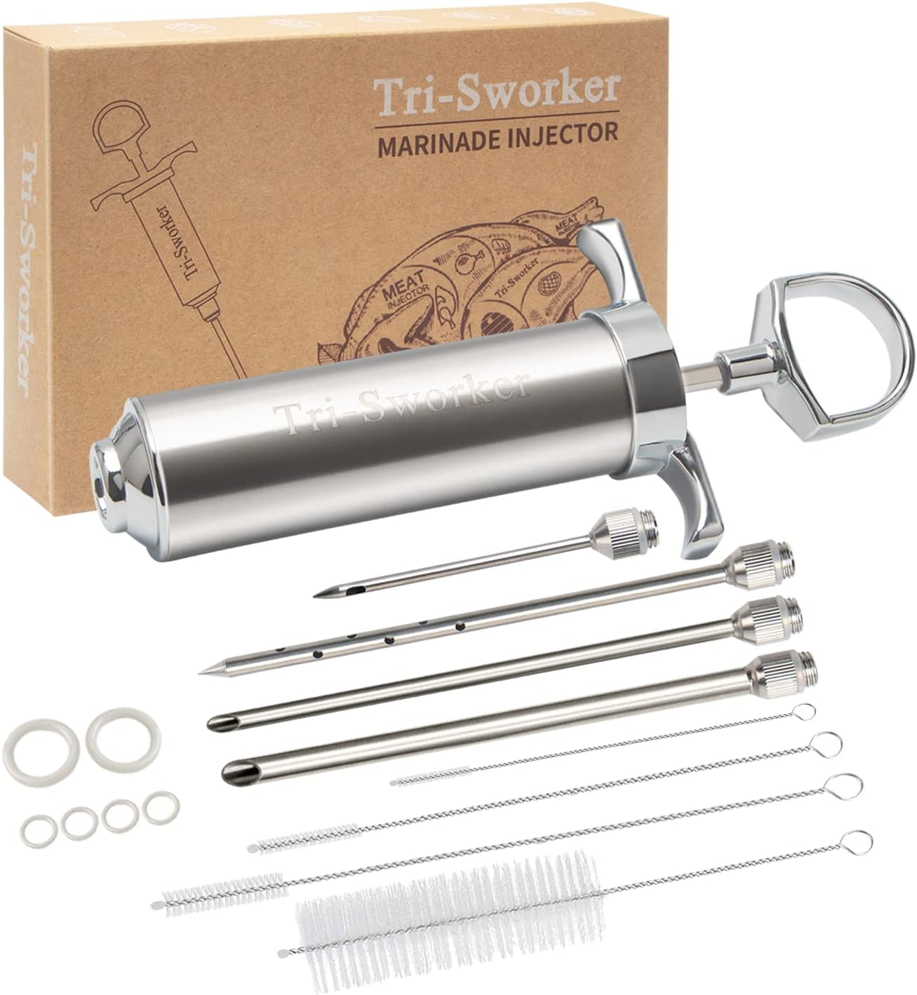 Smoking Meat Injector Syringe with 4 Flavor Marinade Needles
