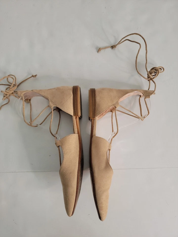 Zapatos planos Zara Trafaluc talla 38 8 punta gamuza con cordones tostado para mujer  Foto 4 de 4