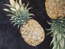 Vintage Hawaiian Shirt Mens L Black Royal Creations Pineapples USA made preowned