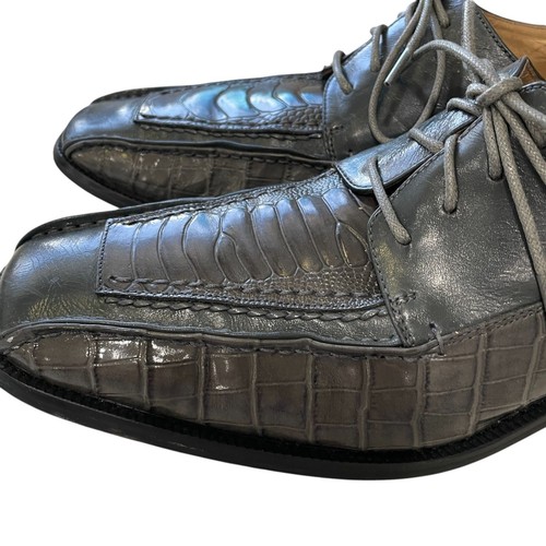 Zapatos de Vestir La Milano Cuero Gris 9 Cocodrilo Repujado Oxford Italia Formal Negocios - Imagen 14 de 14