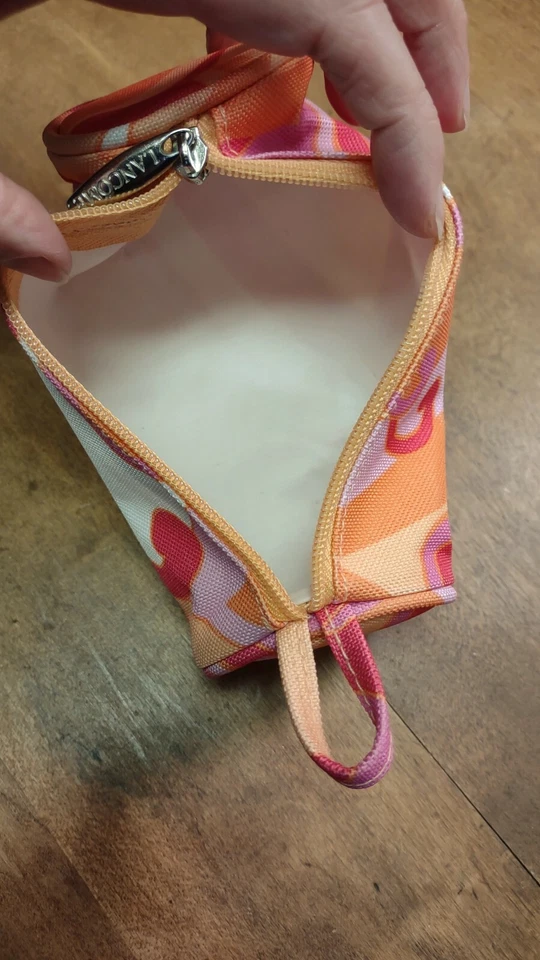 Bolsa de Maquillaje Cosmético Multicolor Lancome Bolsa de Tubo con Cremallera Naranja Rosa Blanco Foto 3 de 3