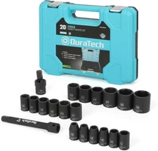 DURATECH 20PCS 1/2" Drive Impact Socket Set 6 Point Metric Extension Bar Adapter