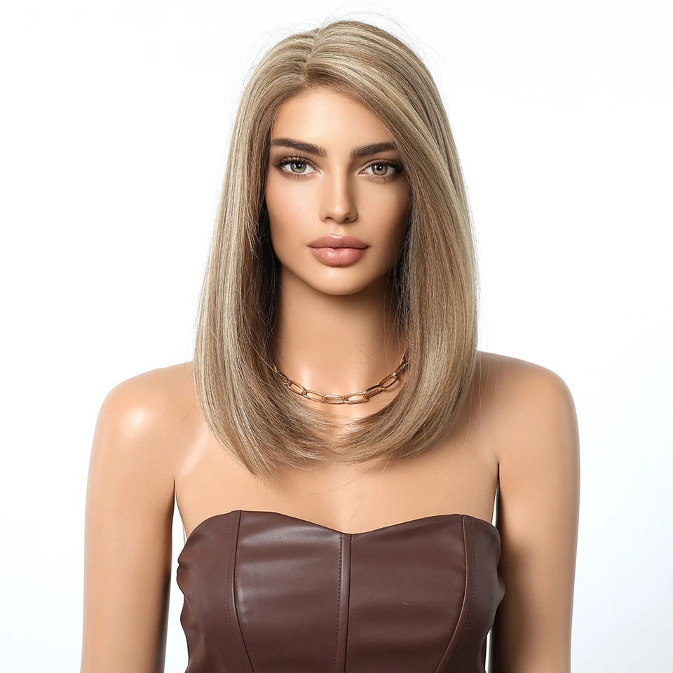 Straight Blonde Highlight Lace Side Part Medium Natural Synthetic Wig - Image 4 of 4