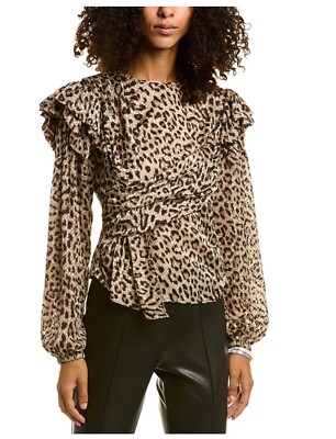$495 IRO Magena Black Leopard Long Sleeve Blouse  NWT  FR 36 / US S
