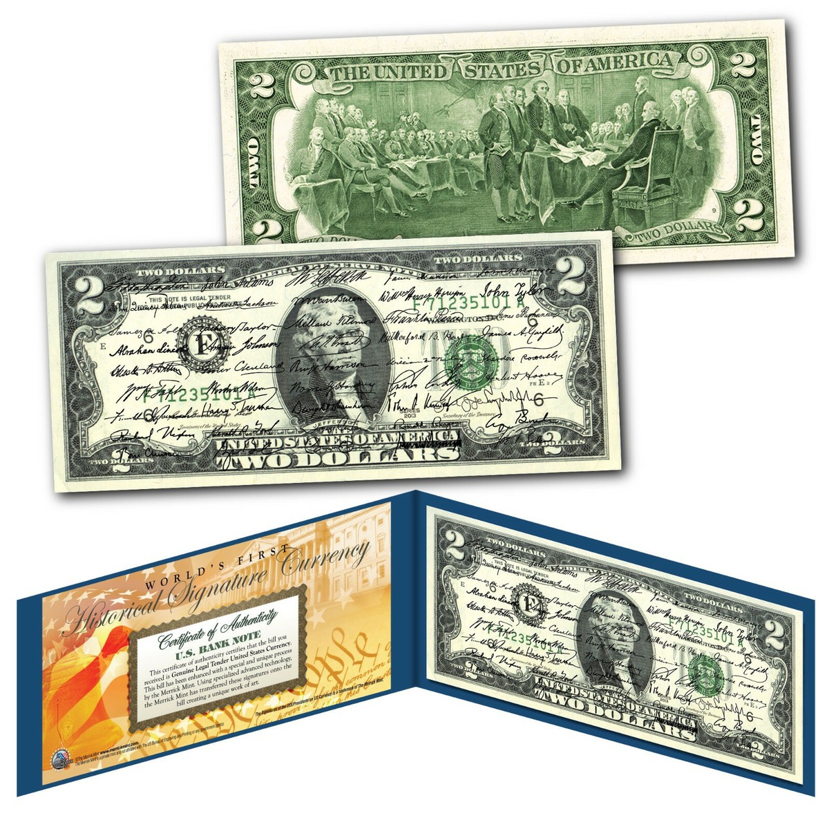 Vintage US Army WWII Genuine Legal Tender $2 Bill – Colorized Collectible - View #2