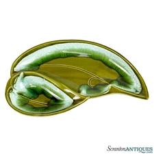 Mid-Century Atomic Porcelain Green Drip Glaze Centerpiece Serving Platter