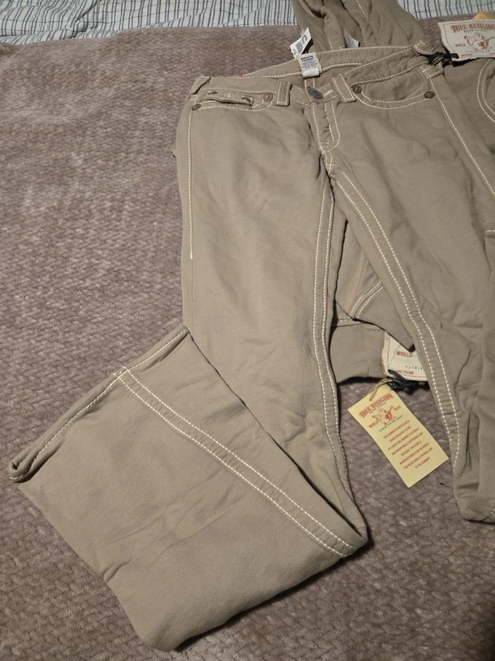 True Religion女式Joey裤子28x34卡其色低腰喇叭带大号毛衣  — 第 3/4 张图片