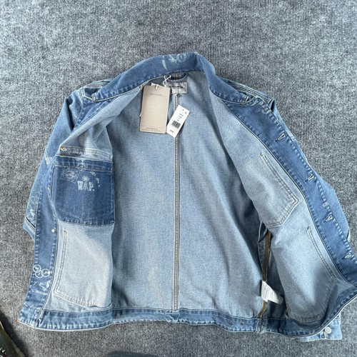 Carhartt WIP Denim Jacket Mens Large Blue Workwear Graphic Print Organic Cotton - Picture 5 of 15