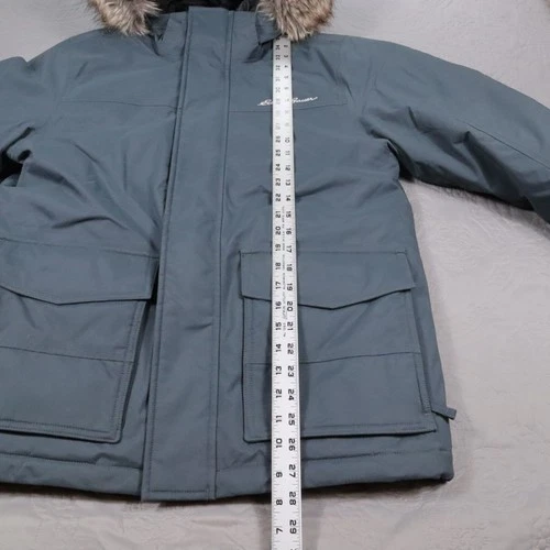 Eddie Bauer Nordic Down Parka Mens Small Blue WeatherEdge Faux Fur Hooded EB550 image 9