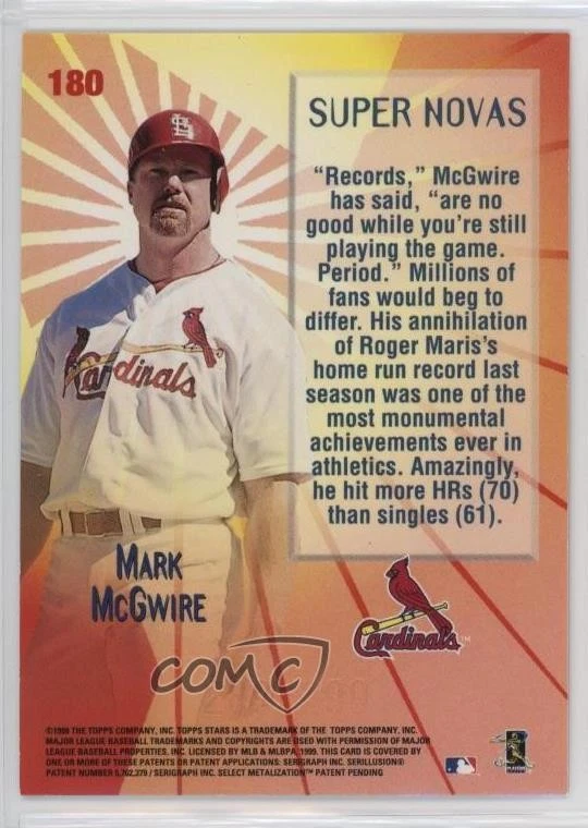 1999 Topps Stars Super Novas Foil /299 Mark McGwire #180 - Image 2 of 2