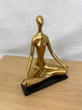 Vintage Yoga Gold Ceramic Woman Sculpture Zen Meditation