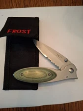 Frost Cutlery 8" Opened Single Combination Blade Folding Pocketknife  W/Pouch