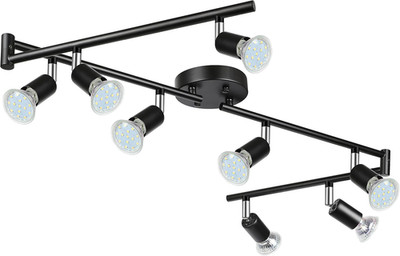 LED 8 Light Track Lighting Kit, 54.13'' Black 8 Way Ceiling Spot Lighting, Flexi