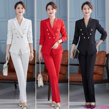 2PC Set Women Formal Business Suits Career Office Blazer and Trousers Uniform