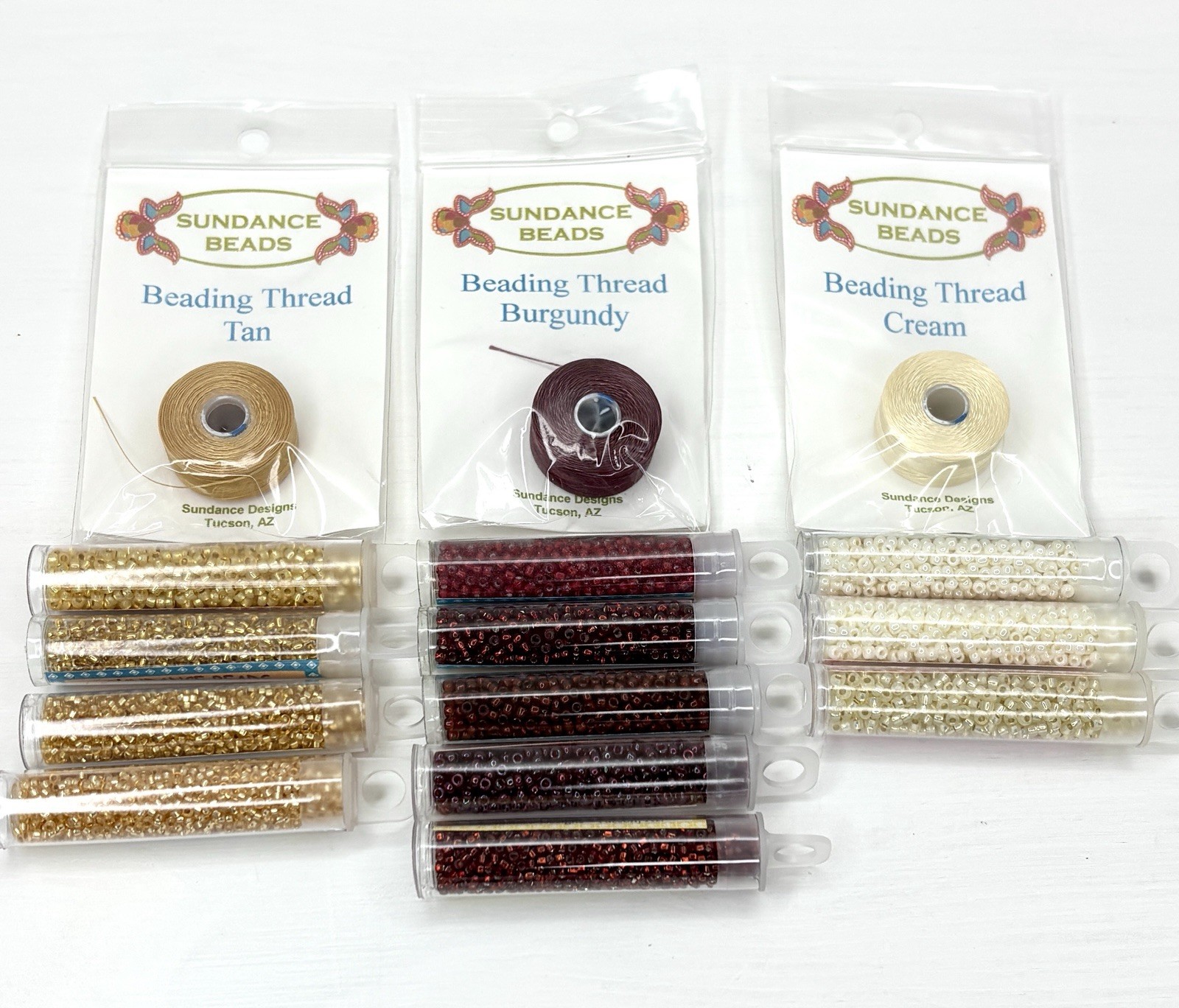 Sundance Designs Beads Burgundy Cream Tan Gold Sz 11 14/15 Beading Thread Lot 15