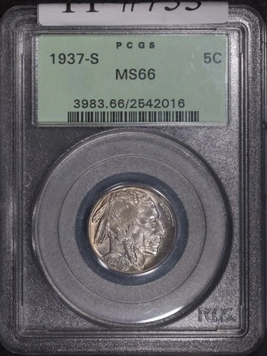 1937 S Buffalo Nickel 5C - PCGS MS66 OGH Old Green Holder - Superb Coin SKU#753
