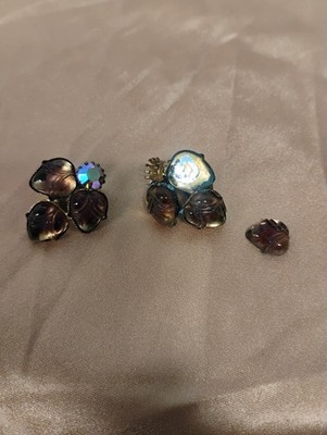 Vintage Amber  West Germany Clip On Earrings Use For Parts 