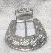 Silver Large Crystal Filled Flower Engraved Replacement Buckle Keeper Great