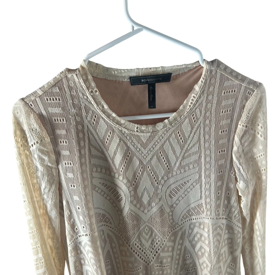 BCBGMaxAzria Lace Long Sleeve Maternity Dress Women's Size XS in Beige Ivory - Image 3 of 4