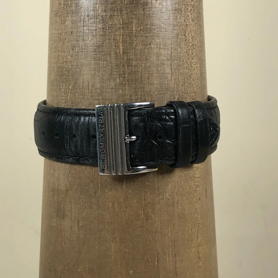 BCBG Maxazria Hombre BG7011 Tanque Cuero Negro Cuarzo Analógico 28mm Reloj 7 1/2" Foto 4 de 4