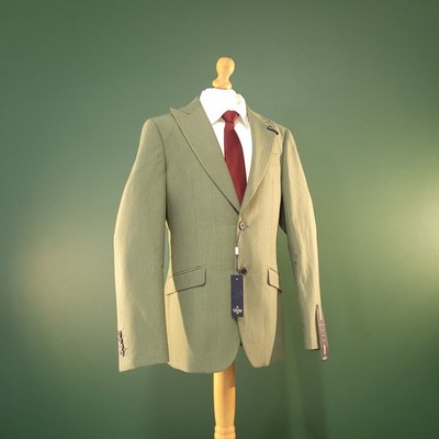 Cavani Blazer Men's 36R Green Tailored Single Breasted Peak Lapel Stretch Jacket