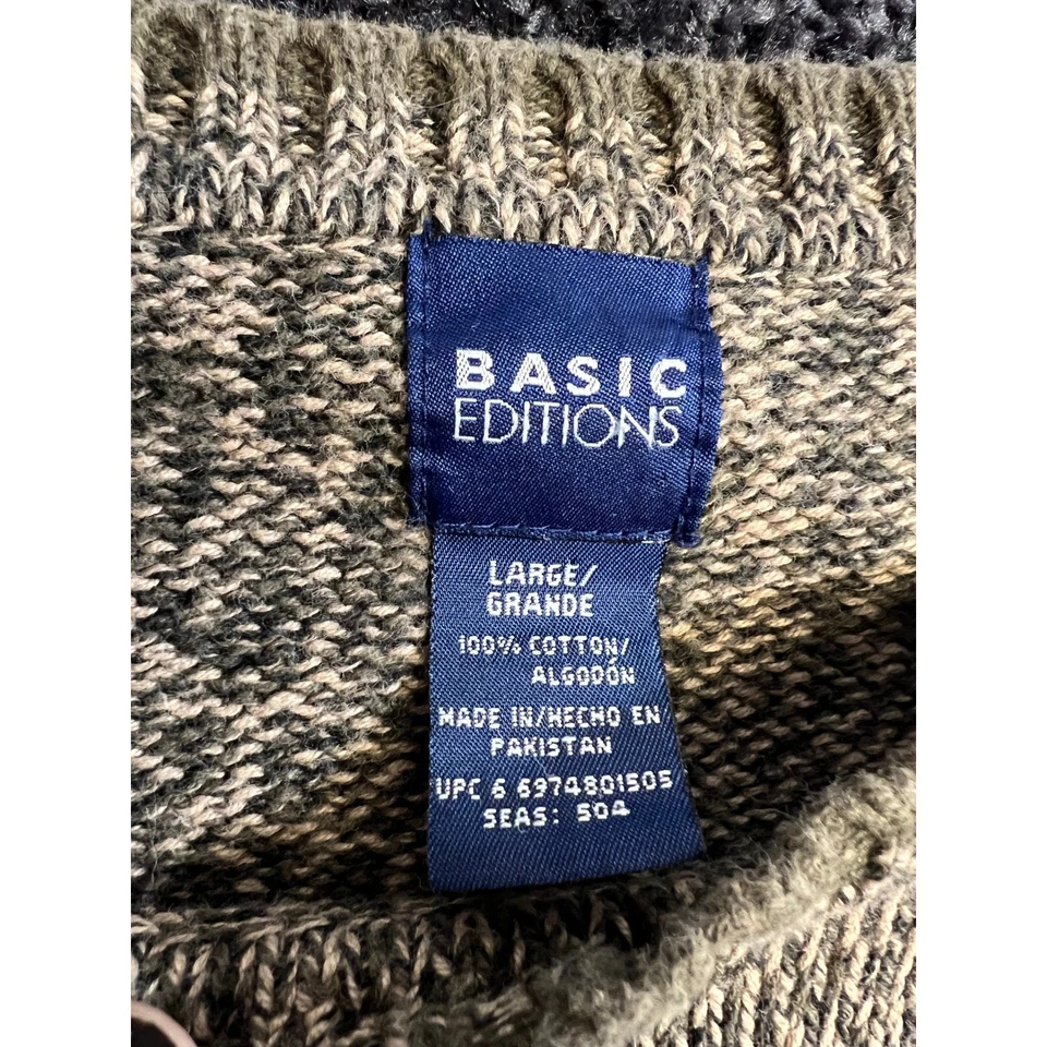 Vintage Basic Editions Mens Crew Neck Knit Sweater L Beige Gray - Image 4 of 4