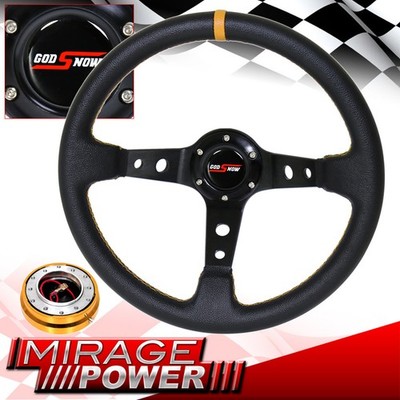 Unviersal 350mm Black Steering Wheel Yellow Godsnow Gold Thin Slim Quick Release