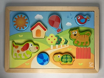 Wooden Children s Puzzle Good Condition Free Post Cat Dog Multi-Coloured